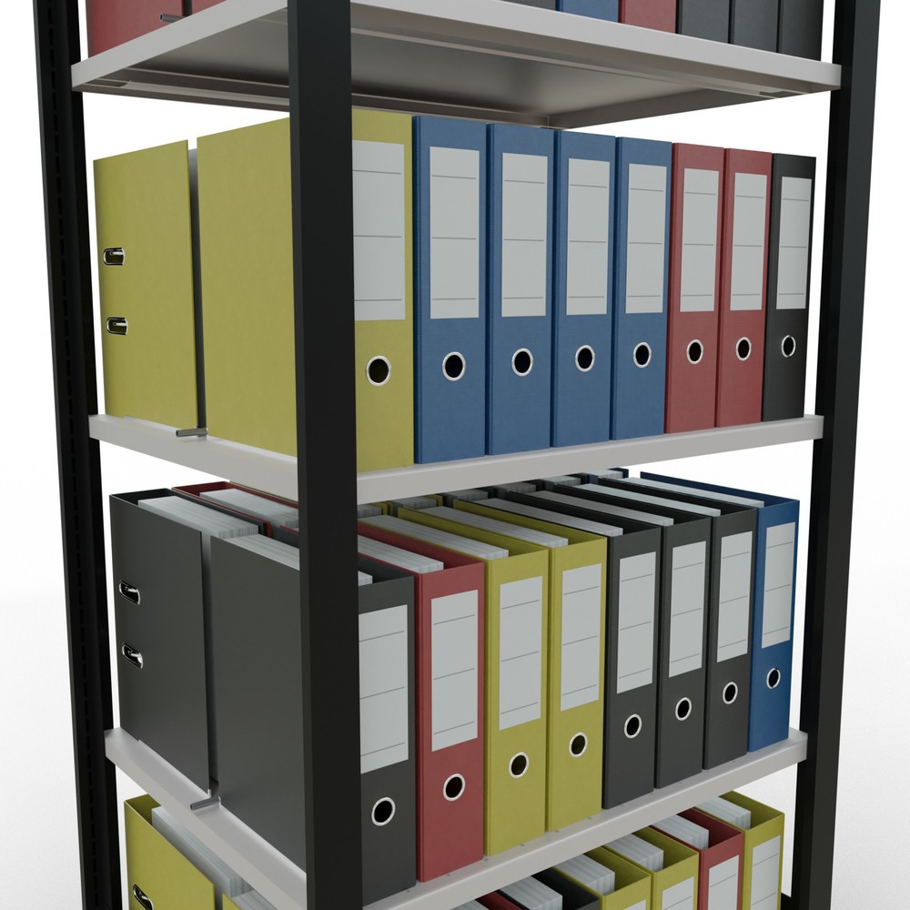 Número de imagen del producto 3: estantería para archivo módulo inicial SCHULTE, doble cara, con topes centrales, carga por estante 150 kg, negro, alto H x An x F 1.800 x 750 x 600 mm