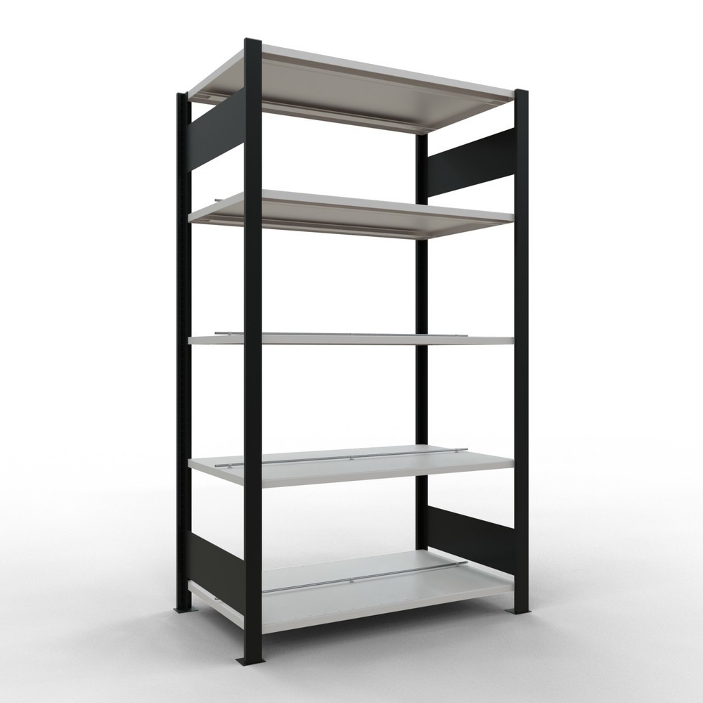 Imagen del producto: Estantería para archivo SCHULTE módulo inicial, bilateral, con topes intermedios, carga por estante 150 kg, negro, Al x An x F 1.800 x 1.000 x 600 mm