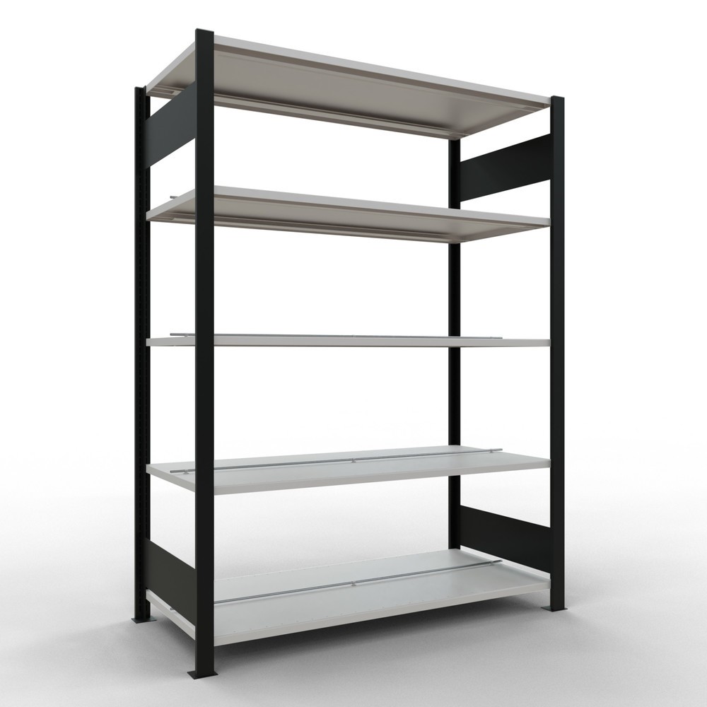Imagen del producto: Estantería para archivo SCHULTE módulo inicial, bilateral, con topes intermedios, carga por estante 150 kg, negro, Al x An x F 1.800 x 1.300 x 600 mm