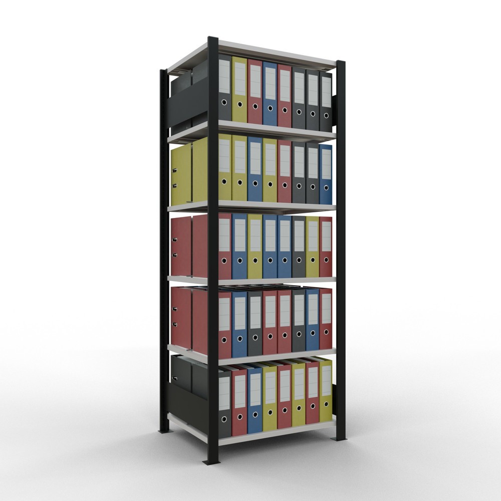 Número de imagen del producto 2: estantería para archivo módulo inicial SCHULTE, doble cara, con topes centrales, carga por estante 150 kg,, negro, alto H x An x F 2.000 x 750 x 600 mm