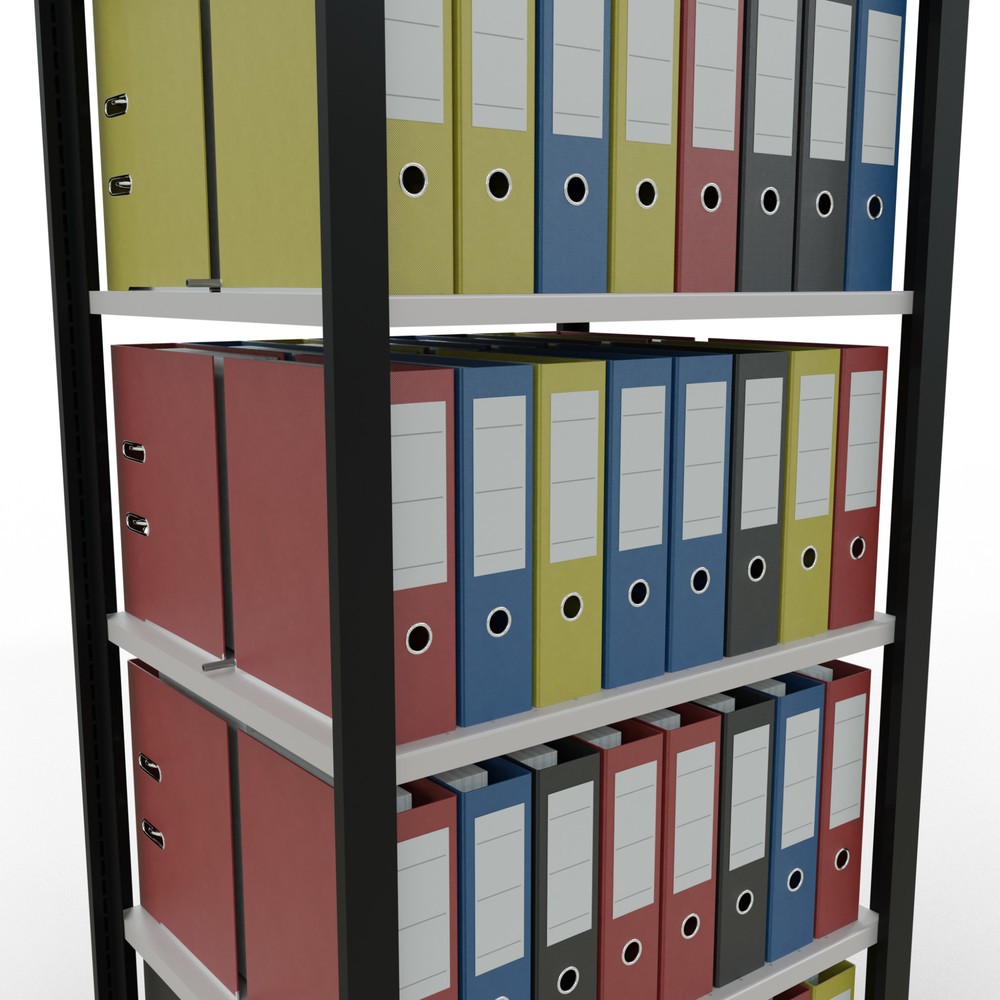 Número de imagen del producto 3: estantería para archivo módulo inicial SCHULTE, doble cara, con topes centrales, carga por estante 150 kg,, negro, alto H x An x F 2.000 x 750 x 600 mm