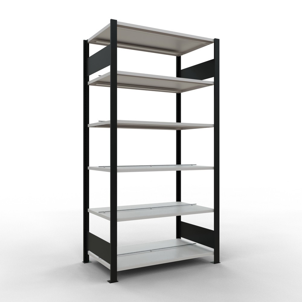 Imagen del producto: Estantería para archivo SCHULTE módulo inicial, bilateral, con topes intermedios, carga por estante 150 kg, negro, Al x An x F 2.000 x 1.000 x 600 mm