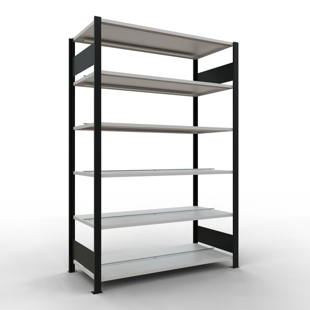 Imagen del producto: Estantería para archivo SCHULTE módulo inicial, bilateral, con topes intermedios, carga por estante 150 kg, negro, Al x An x F 2.000 x 1.300 x 600 mm
