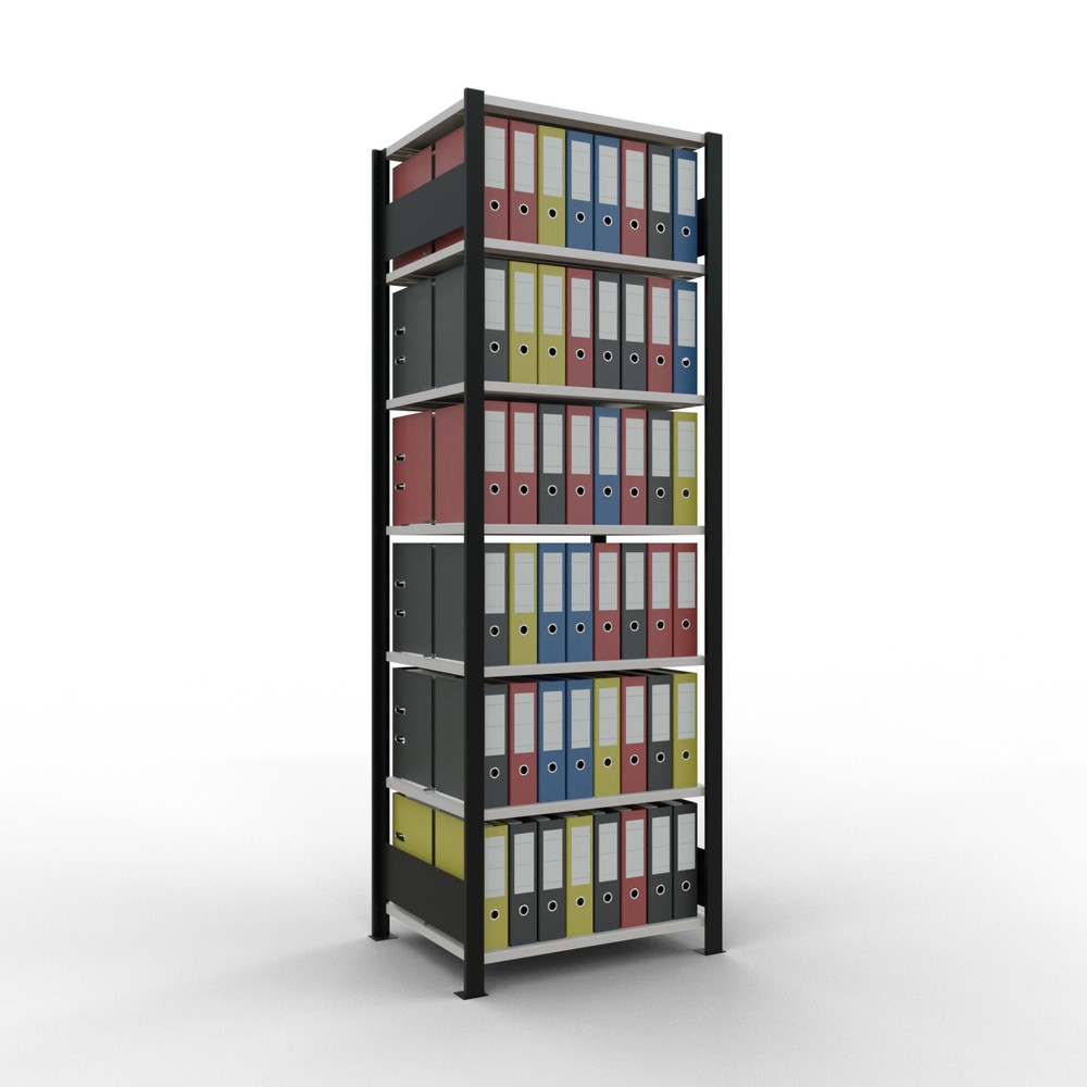 Número de imagen del producto 2: Estantería para archivo SCHULTE módulo inicial, bilateral, con topes intermedios, carga por estante 150 kg, negro, Al x An x F 2.300 x 750 x 600 mm