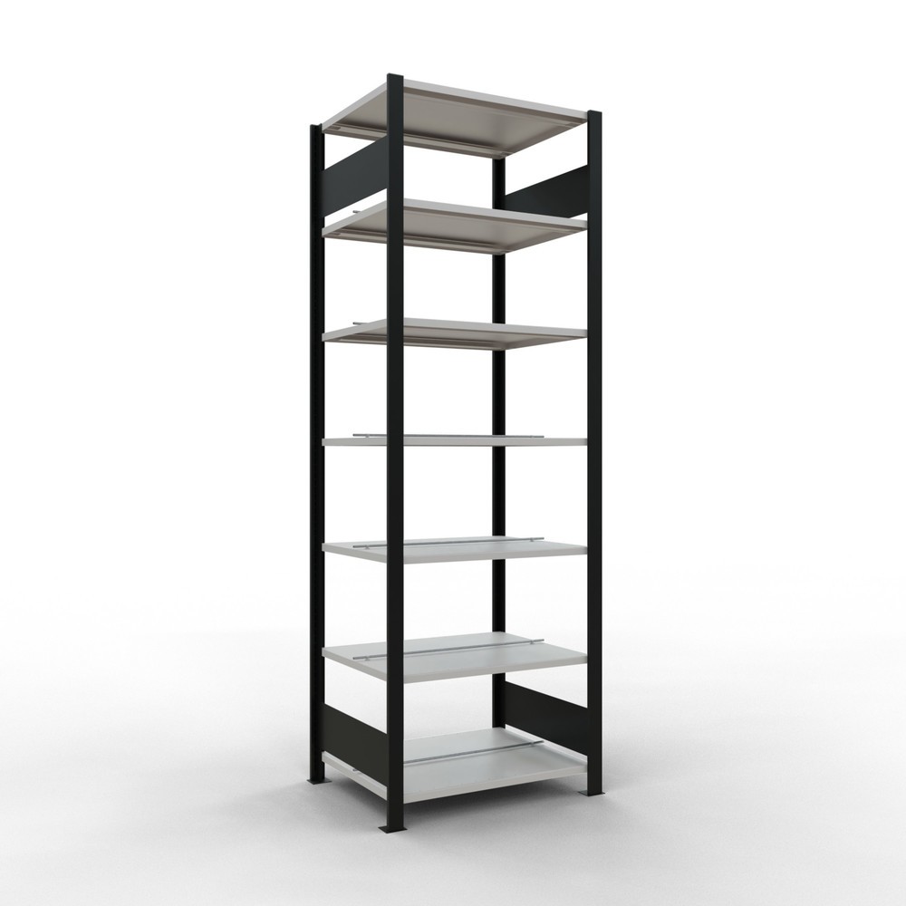 Imagen del producto: Estantería para archivo SCHULTE módulo inicial, bilateral, con topes intermedios, carga por estante 150 kg, negro, Al x An x F 2.300 x 750 x 600 mm