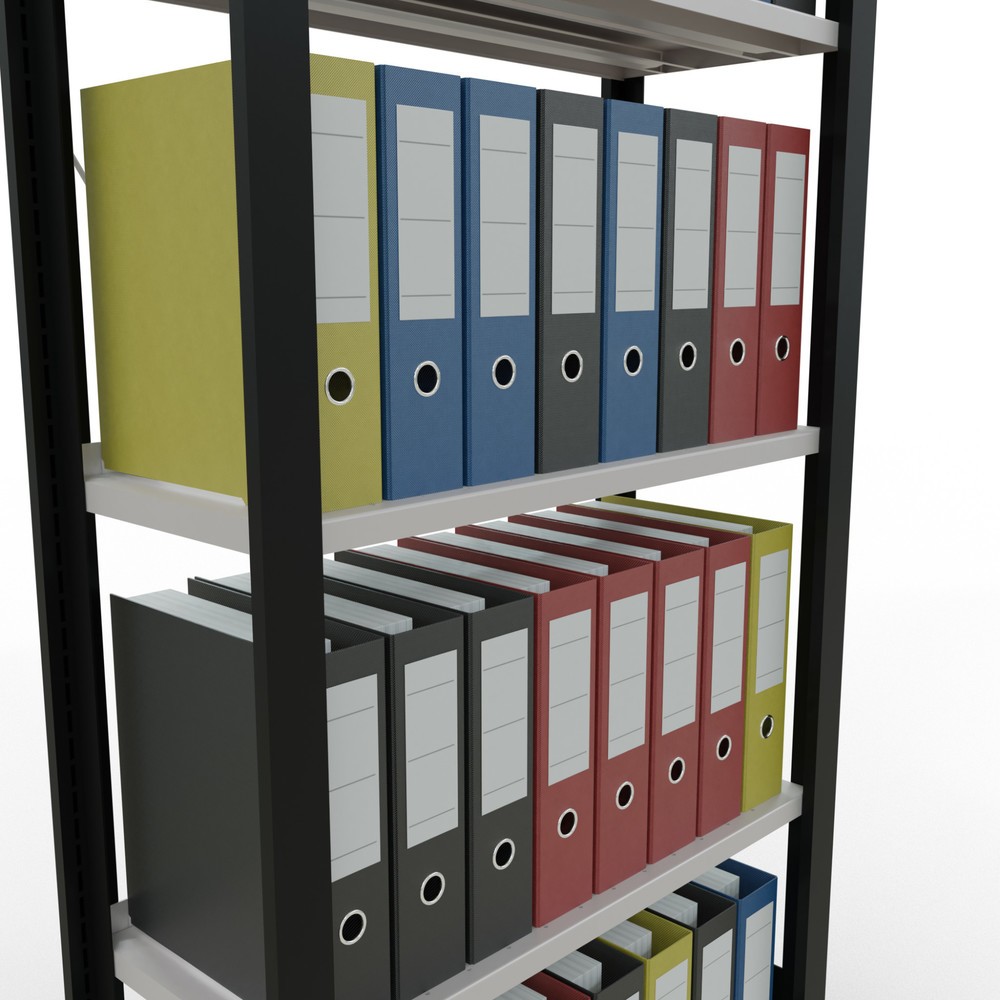 Número de imagen del producto 3: Estantería para archivo SCHULTE módulo inicial, unilateral, con topes finales, carga por estante 85 kg, negro, Al x An x F 1.800 x 750 x 300 mm