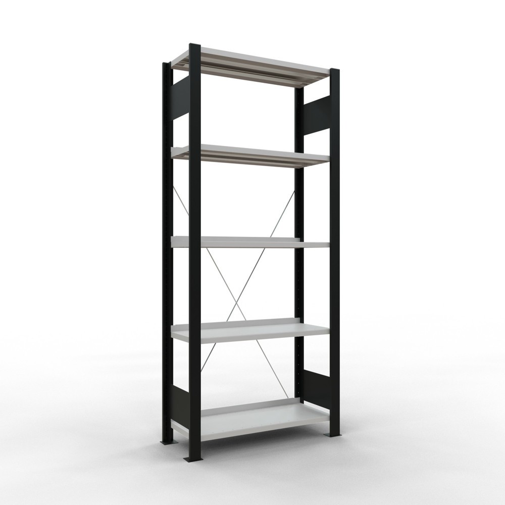 Imagen del producto: Estantería para archivo SCHULTE módulo inicial, unilateral, con topes finales, carga por estante 85 kg, negro, Al x An x F 1.800 x 750 x 300 mm