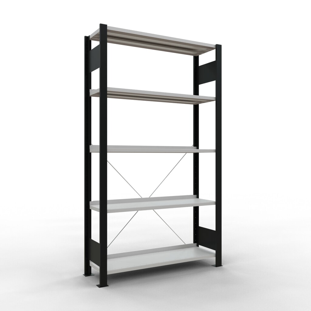 Imagen del producto: Estantería para archivo SCHULTE módulo inicial, unilateral, con topes finales, carga por estante 85 kg, negro, Al x An x F 1.800 x 1.000 x 300 mm