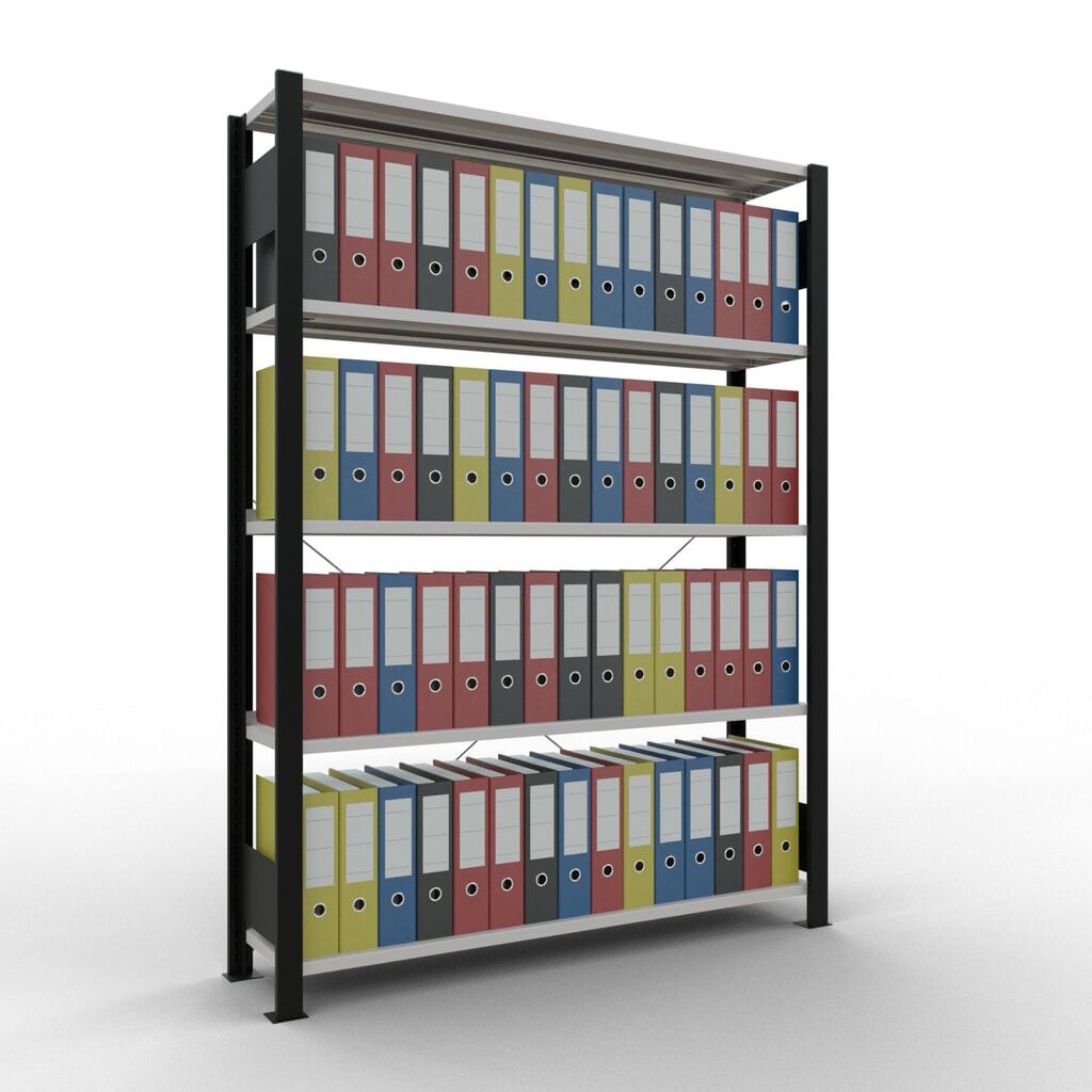 Número de imagen del producto 2: Estantería para archivo SCHULTE módulo inicial, unilateral, con topes finales, carga por estante 85 kg, negro, Al x An x F 1.800 x 1.300 x 300 mm