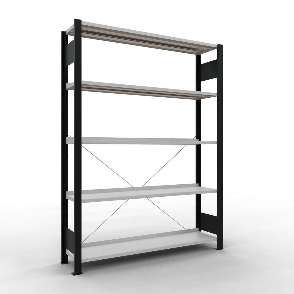 Imagen del producto: Estantería para archivo SCHULTE módulo inicial, unilateral, con topes finales, carga por estante 85 kg, negro, Al x An x F 1.800 x 1.300 x 300 mm