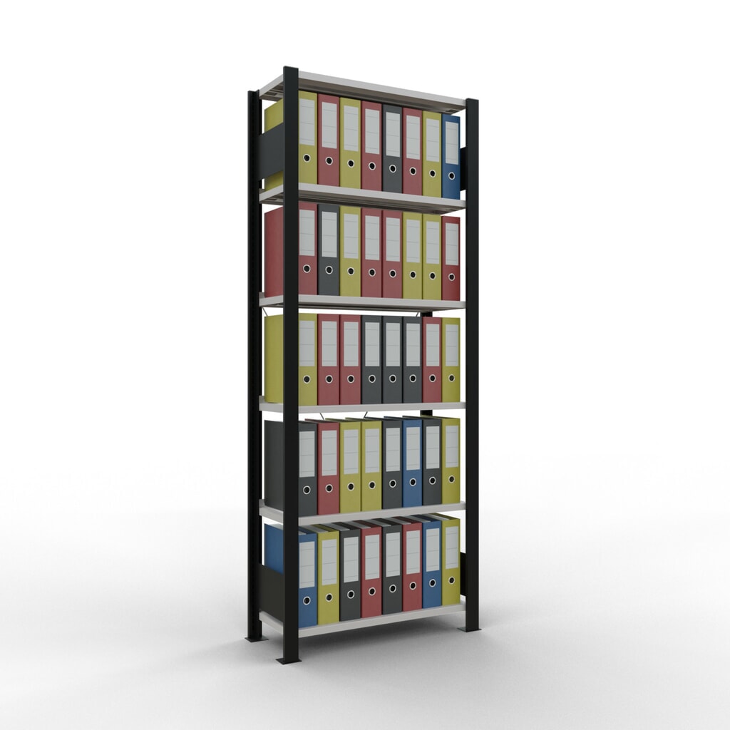 Número de imagen del producto 2: Estantería para archivo SCHULTE módulo inicial, unilateral, con topes finales, carga por estante 85 kg, negro, Al x An x F 2.000 x 750 x 300 mm