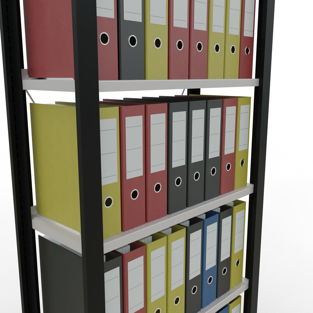 Estantería para archivo SCHULTE módulo inicial, unilateral, con topes finales, carga por estante 85 kg, negro, Al x An x F 2.000 x 750 x 300 mm Número de imagen del producto 3: Estantería para archivo SCHULTE módulo inicial, unilateral, con topes finales, carga por estante 85 kg, negro, Al x An x F 2.000 x 750 x 300 mm