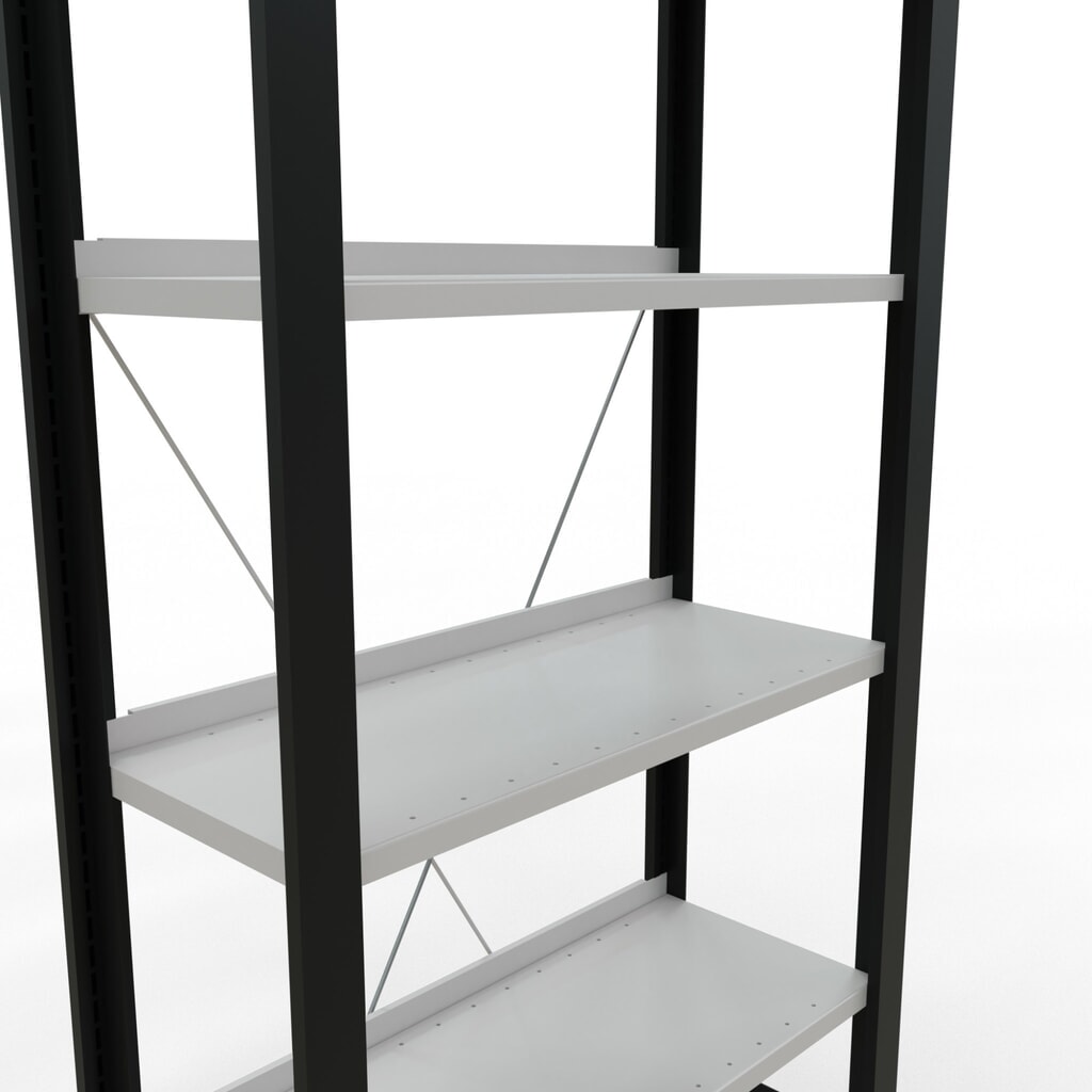 Número de imagen del producto 4: Estantería para archivo SCHULTE módulo inicial, unilateral, con topes finales, carga por estante 85 kg, negro, Al x An x F 2.000 x 750 x 300 mm