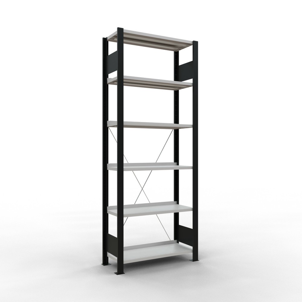 Imagen del producto: Estantería para archivo SCHULTE módulo inicial, unilateral, con topes finales, carga por estante 85 kg, negro, Al x An x F 2.000 x 750 x 300 mm