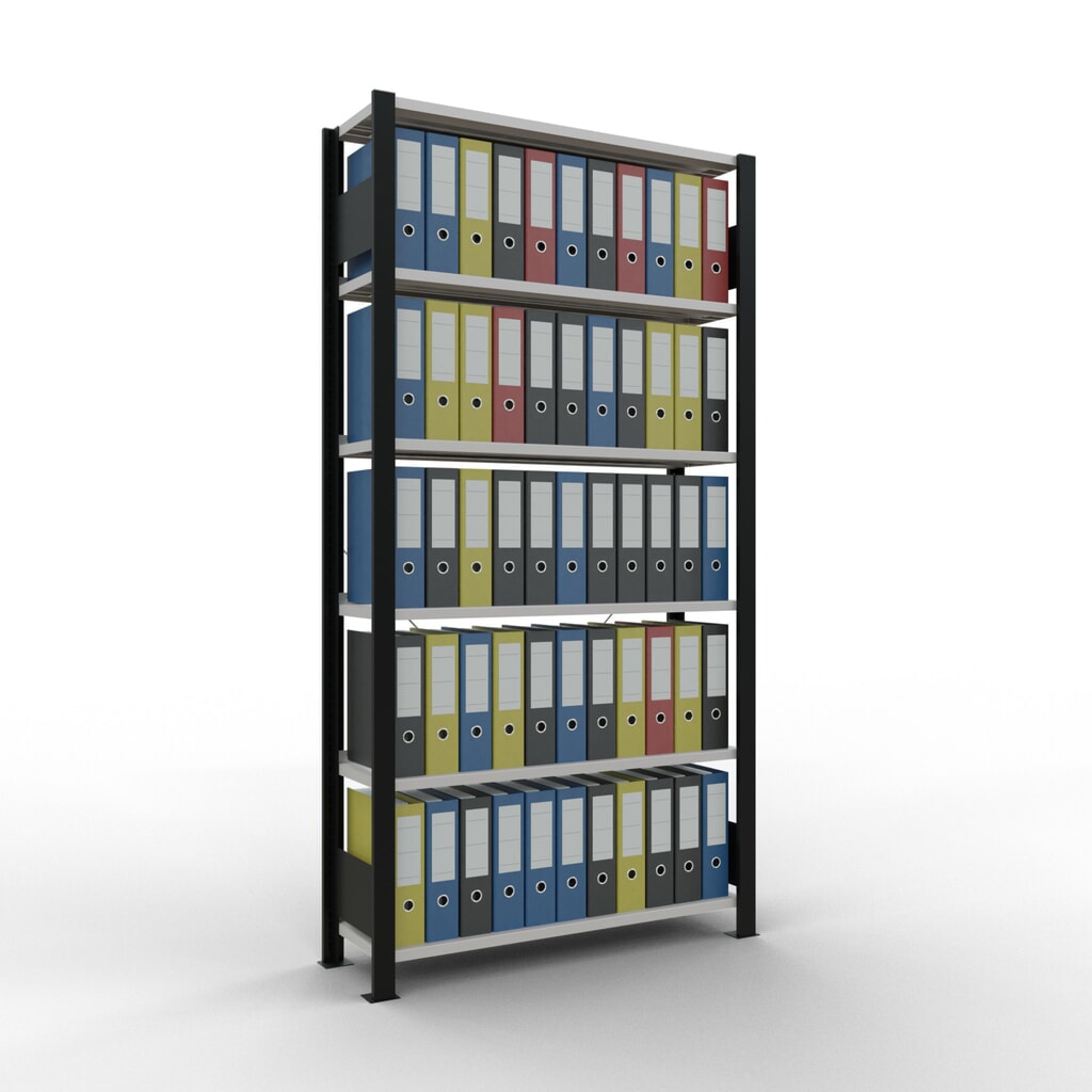 Estantería para archivo SCHULTE módulo inicial, unilateral, con topes finales, carga por estante 85 kg, negro, Al x An x F 2.000 x 1.000 x 300 mm Número de imagen del producto 2: Estantería para archivo SCHULTE módulo inicial, unilateral, con topes finales, carga por estante 85 kg, negro, Al x An x F 2.000 x 1.000 x 300 mm