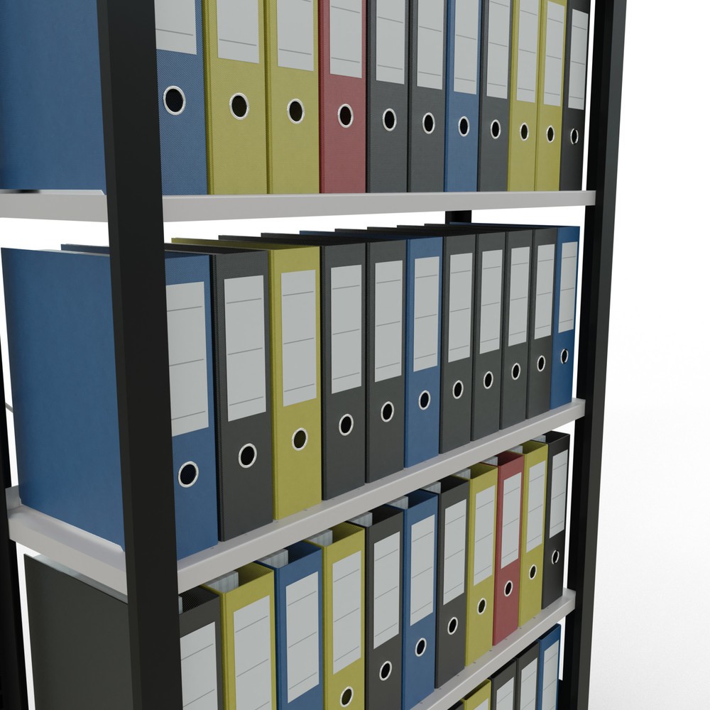 Número de imagen del producto 3: Estantería para archivo SCHULTE módulo inicial, unilateral, con topes finales, carga por estante 85 kg, negro, Al x An x F 2.000 x 1.000 x 300 mm