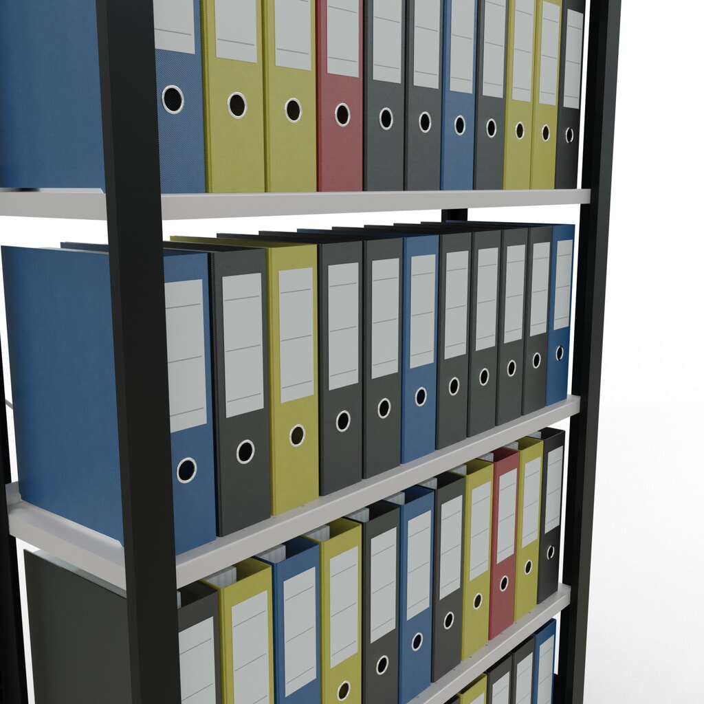 Número de imagen del producto 3: Estantería para archivo SCHULTE módulo inicial, unilateral, con topes finales, carga por estante 85 kg, negro, Al x An x F 2.000 x 1.000 x 300 mm