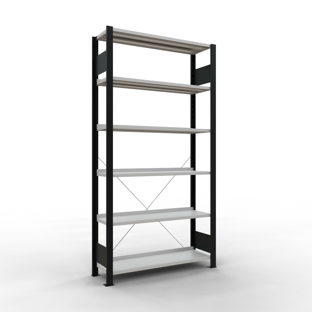 Imagen del producto: Estantería para archivo SCHULTE módulo inicial, unilateral, con topes finales, carga por estante 85 kg, negro, Al x An x F 2.000 x 1.000 x 300 mm