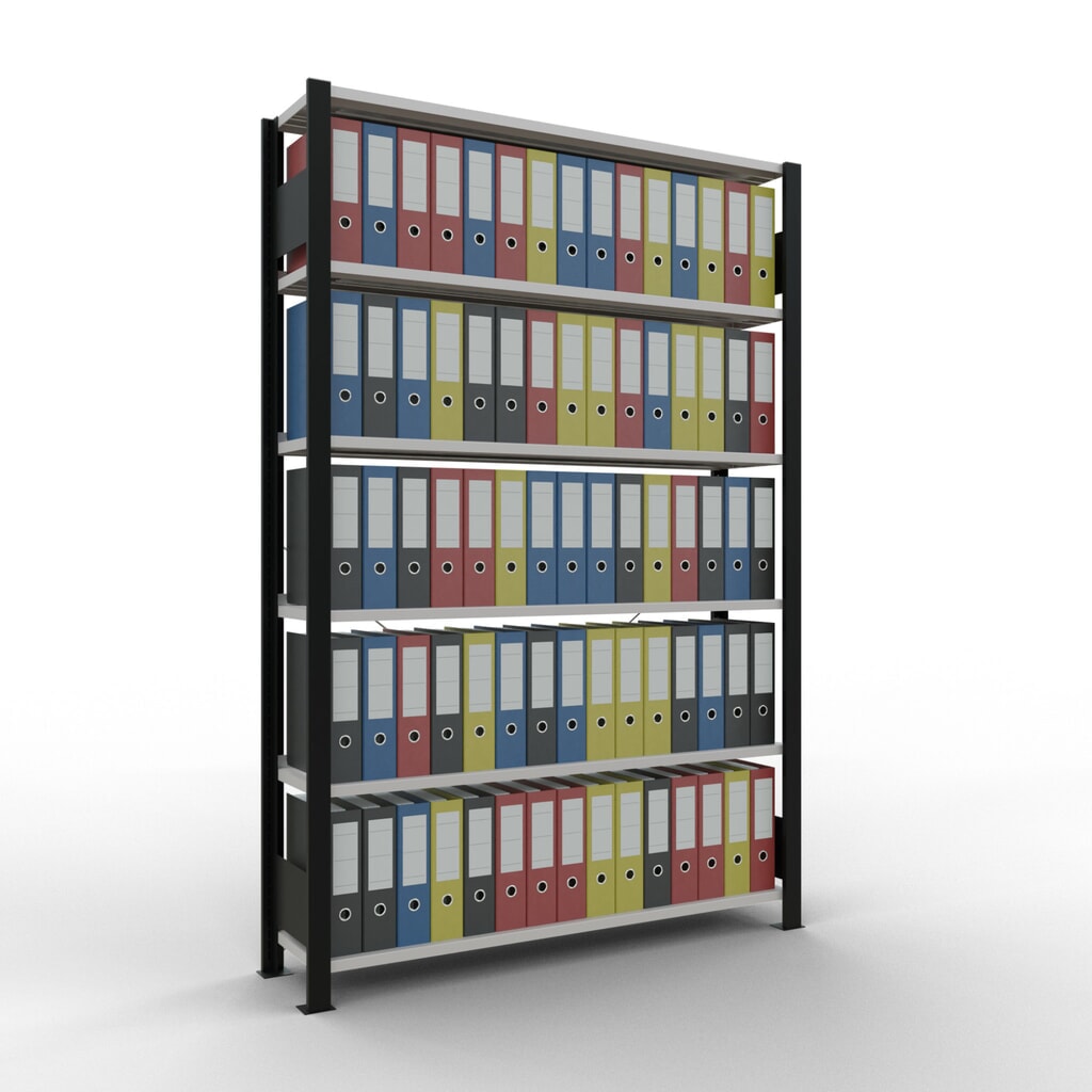 Número de imagen del producto 2: Estantería para archivo SCHULTE módulo inicial, unilateral, con topes finales, carga por estante 85 kg, negro, Al x An x F 2.000 x 1.300 x 300 mm