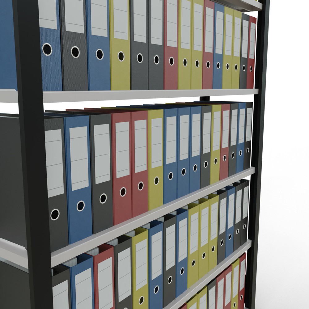 Número de imagen del producto 3: Estantería para archivo SCHULTE módulo inicial, unilateral, con topes finales, carga por estante 85 kg, negro, Al x An x F 2.000 x 1.300 x 300 mm