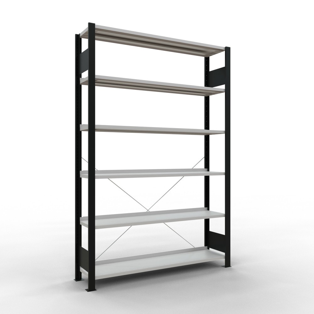 Imagen del producto: Estantería para archivo SCHULTE módulo inicial, unilateral, con topes finales, carga por estante 85 kg, negro, Al x An x F 2.000 x 1.300 x 300 mm