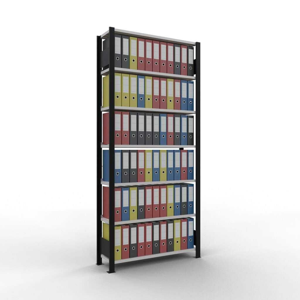 Número de imagen del producto 2: Estantería para archivo SCHULTE módulo inicial, unilateral, con topes finales, carga por estante 85 kg, negro, Al x An x F 2.300 x 1.000 x 300 mm