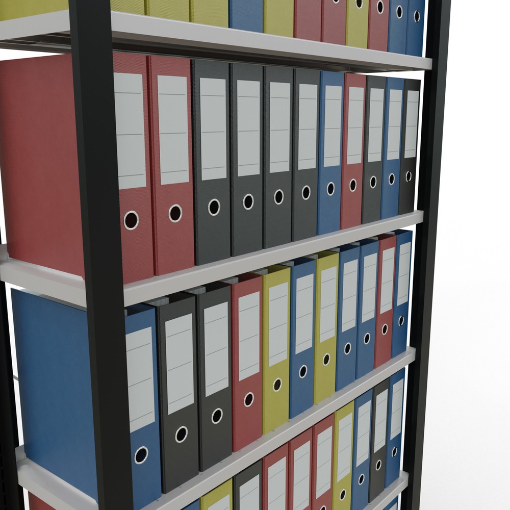 Número de imagen del producto 3: Estantería para archivo SCHULTE módulo inicial, unilateral, con topes finales, carga por estante 85 kg, negro, Al x An x F 2.300 x 1.000 x 300 mm