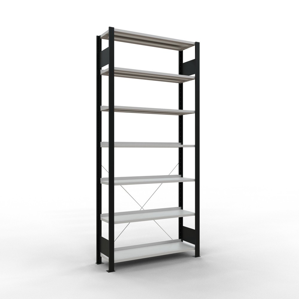 Imagen del producto: Estantería para archivo SCHULTE módulo inicial, unilateral, con topes finales, carga por estante 85 kg, negro, Al x An x F 2.300 x 1.000 x 300 mm