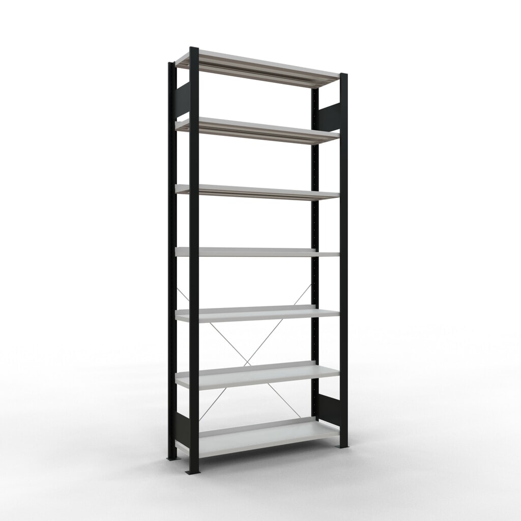 Imagen del producto: Estantería para archivo SCHULTE módulo inicial, unilateral, con topes finales, carga por estante 85 kg, negro, Al x An x F 2.300 x 1.000 x 300 mm