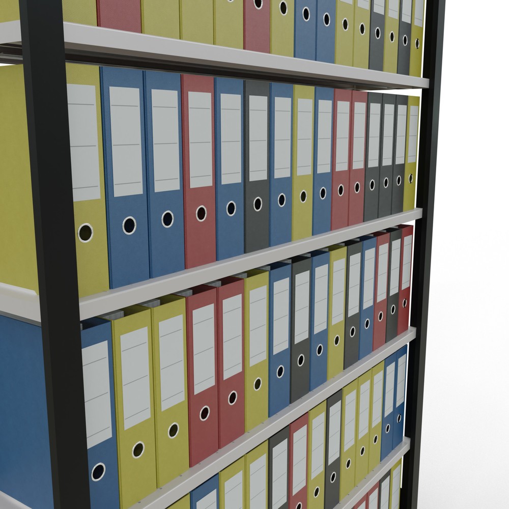 Número de imagen del producto 3: Estantería para archivo SCHULTE módulo inicial, unilateral, con topes finales, carga por estante 85 kg, negro, Al x An x F 2.300 x 1.300 x 300 mm