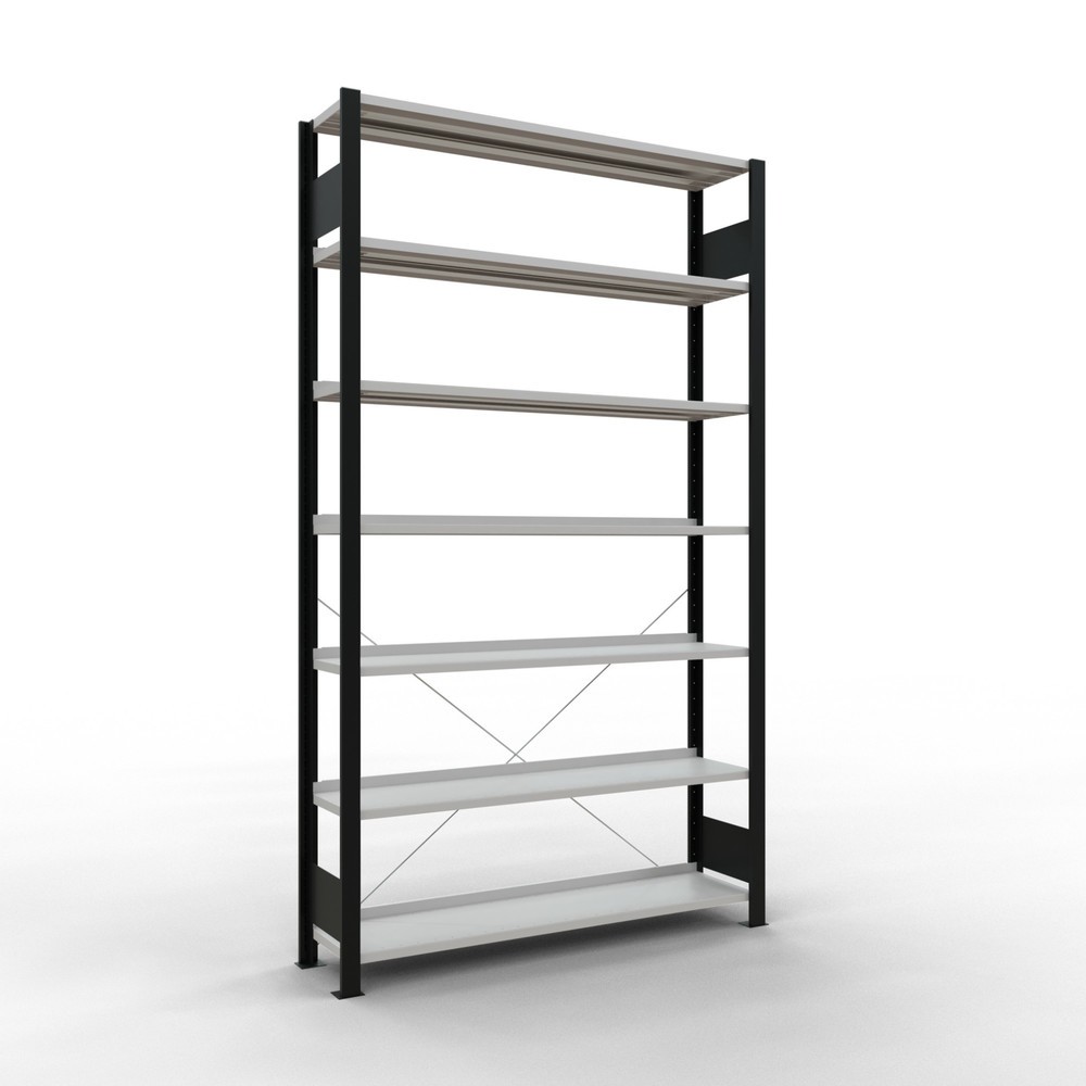 Imagen del producto: Estantería para archivo SCHULTE módulo inicial, unilateral, con topes finales, carga por estante 85 kg, negro, Al x An x F 2.300 x 1.300 x 300 mm