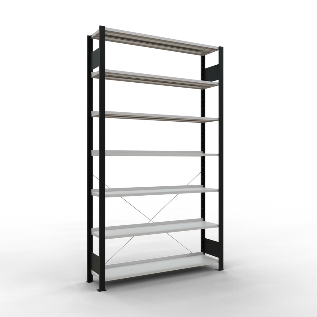 Imagen del producto: Estantería para archivo SCHULTE módulo inicial, unilateral, con topes finales, carga por estante 85 kg, negro, Al x An x F 2.300 x 1.300 x 300 mm
