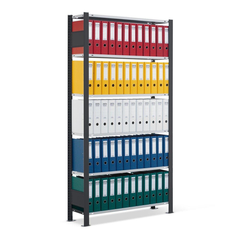 Imagen del producto: Estantería para archivo SCHULTE módulo inicial, unilateral, con topes finales, carga por estante 85 kg, negro, Al x An x F 2.300 x 750 x 300 mm