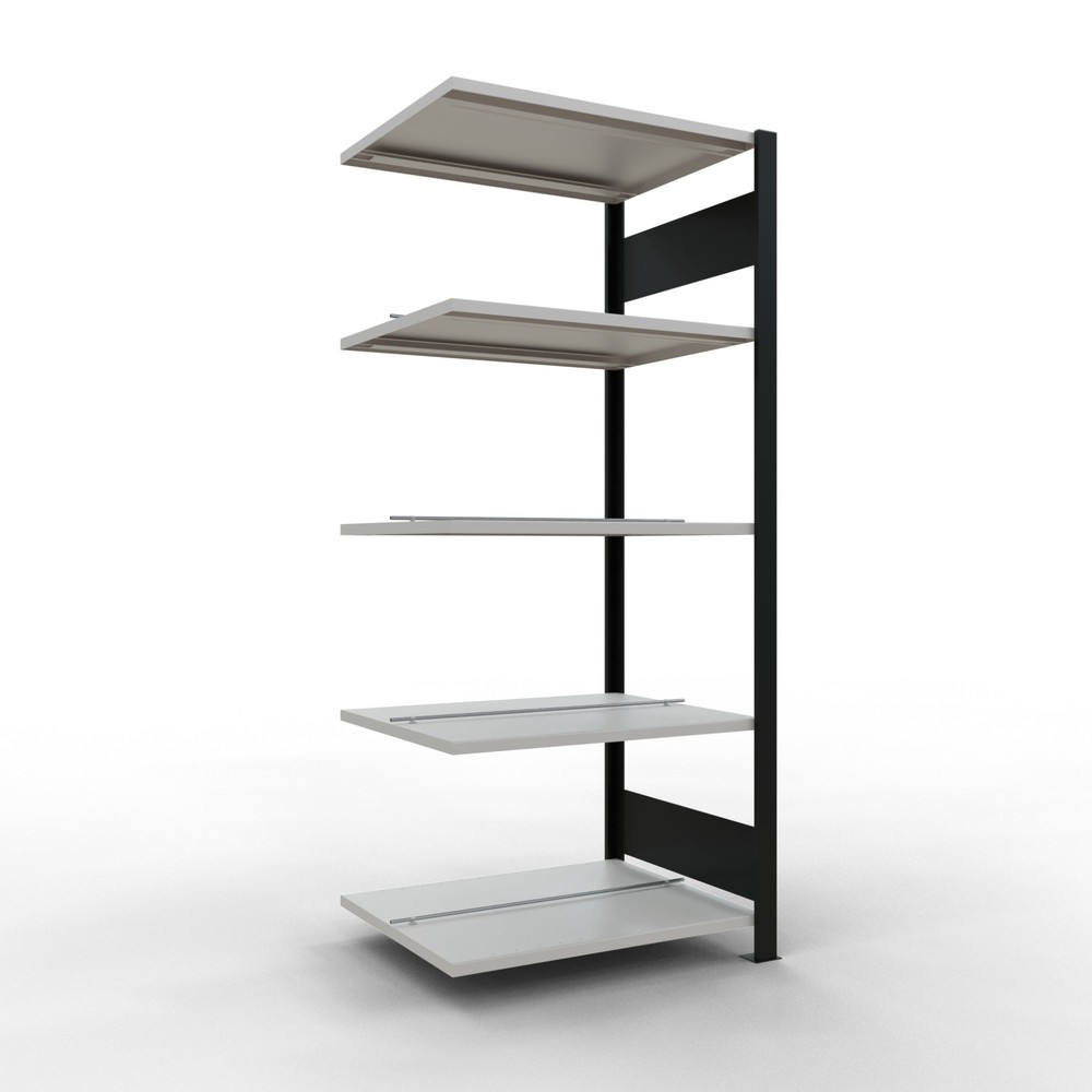 Imagen del producto: estantería para archivo SCHULTE módulo adicional, doble cara, con topes centrales, carga por estante 150 kg, negro, alto H x An x F 1.800 x 750 x 600 mm