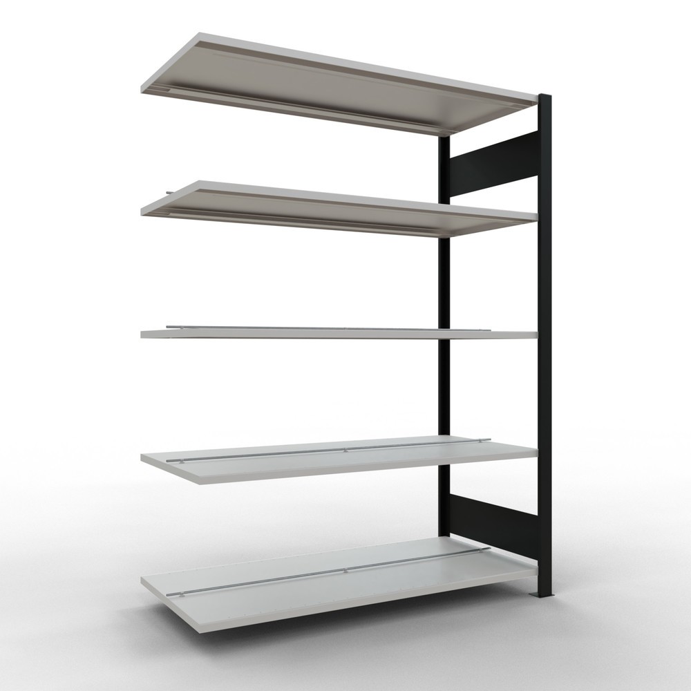 Número de imagen del producto 1: estantería para archivo SCHULTE módulo adicional, doble cara, con topes centrales, carga por estante 150 kg, negro, alto H x An x F 1.800 x 1.300 x 600 mm