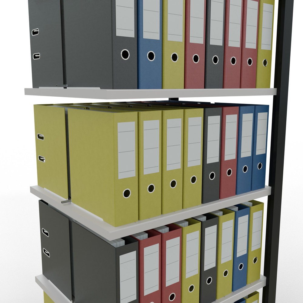 Número de imagen del producto 3: estantería para archivo SCHULTE módulo adicional, doble cara, con topes centrales, carga por estante 150 kg, negro, alto H x An x F 2.000 x 750 x 600 mm