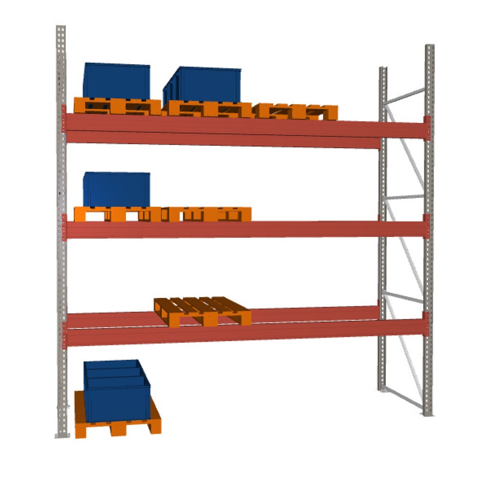 Número de imagen del producto 1: Estantería de paletización META MULTIPAL, módulo inicial, carga por estante 11.670 kg, H x An x Fo 3.800 x 3.600 x 1.100 mm