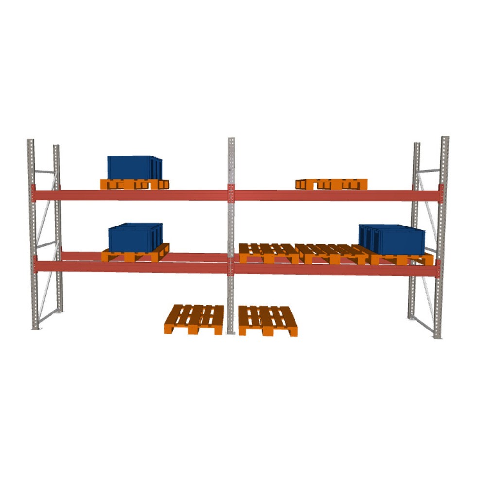 Imagen del producto: Paquete completo estantería de paletización META MULTIPAL, carga por estante 2.970 kg, H x An x Fo 2.700 x 5.655 x 1.100 mm