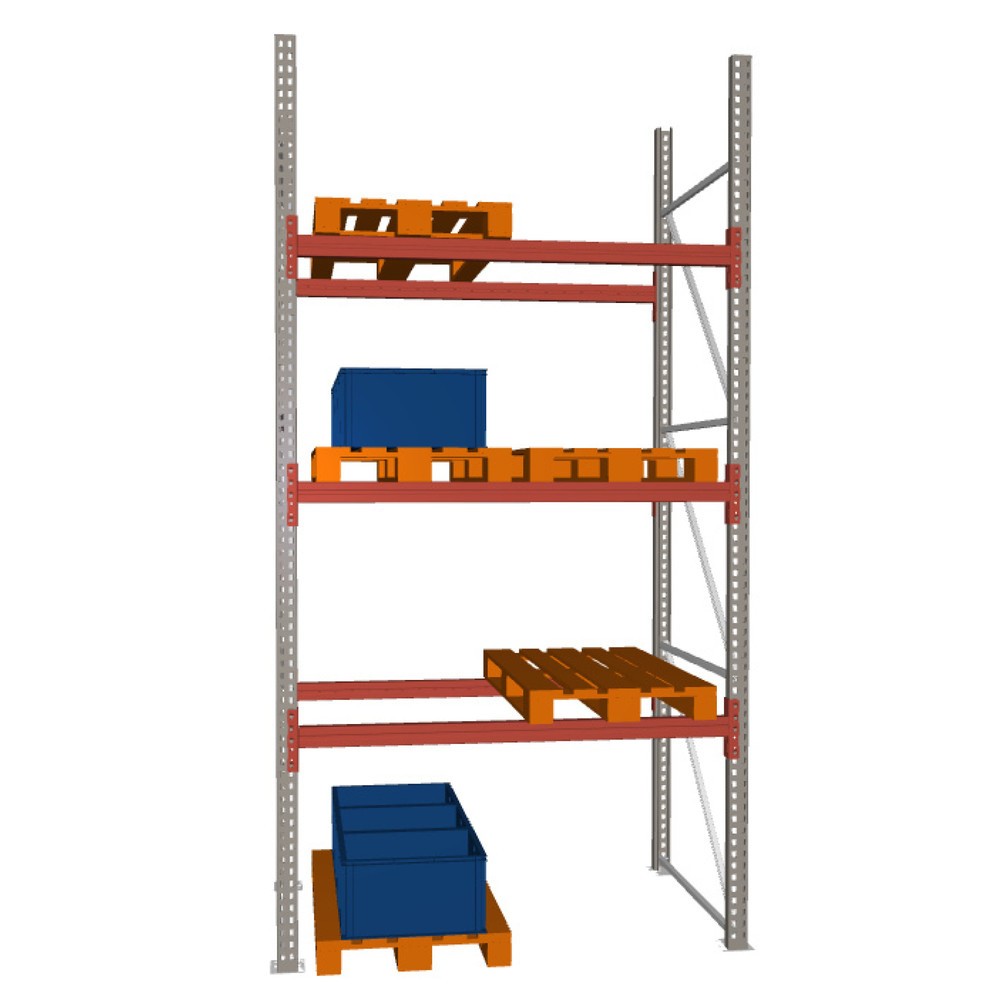 Número de imagen del producto 1: Estantería de paletización META MULTIPAL, módulo inicial, carga por estante 6.660 kg, H x An x Fo 3.800 x 1.825 x 1.100 mm