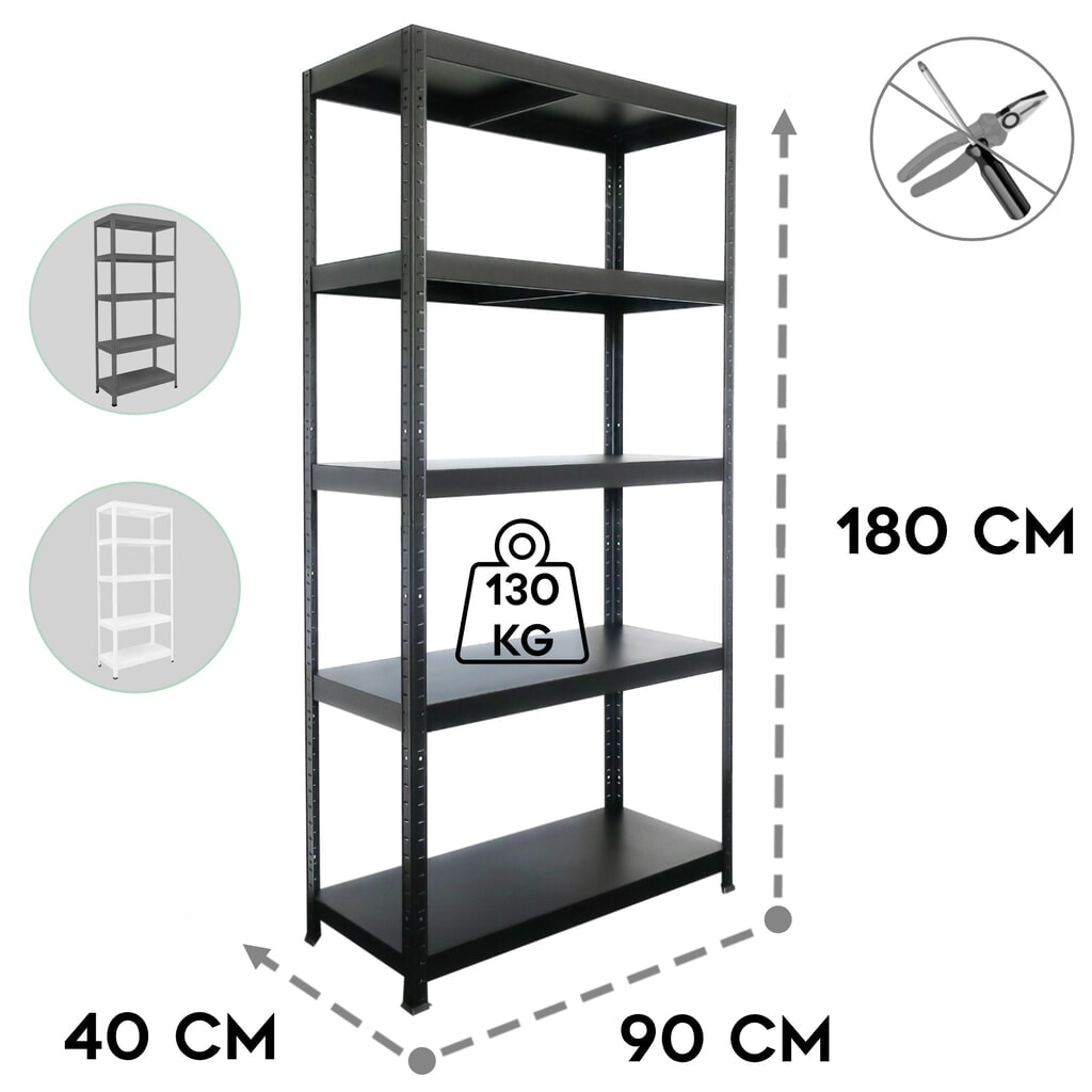 Estantería de cargas pequeñas HEMMDAL negra, carga por estante 130 kg, HxAxF 1.800 x 900 x 400 mm Número de imagen del producto 3: Estantería de cargas pequeñas HEMMDAL negra, carga por estante 130 kg, HxAxF 1.800 x 900 x 400 mm