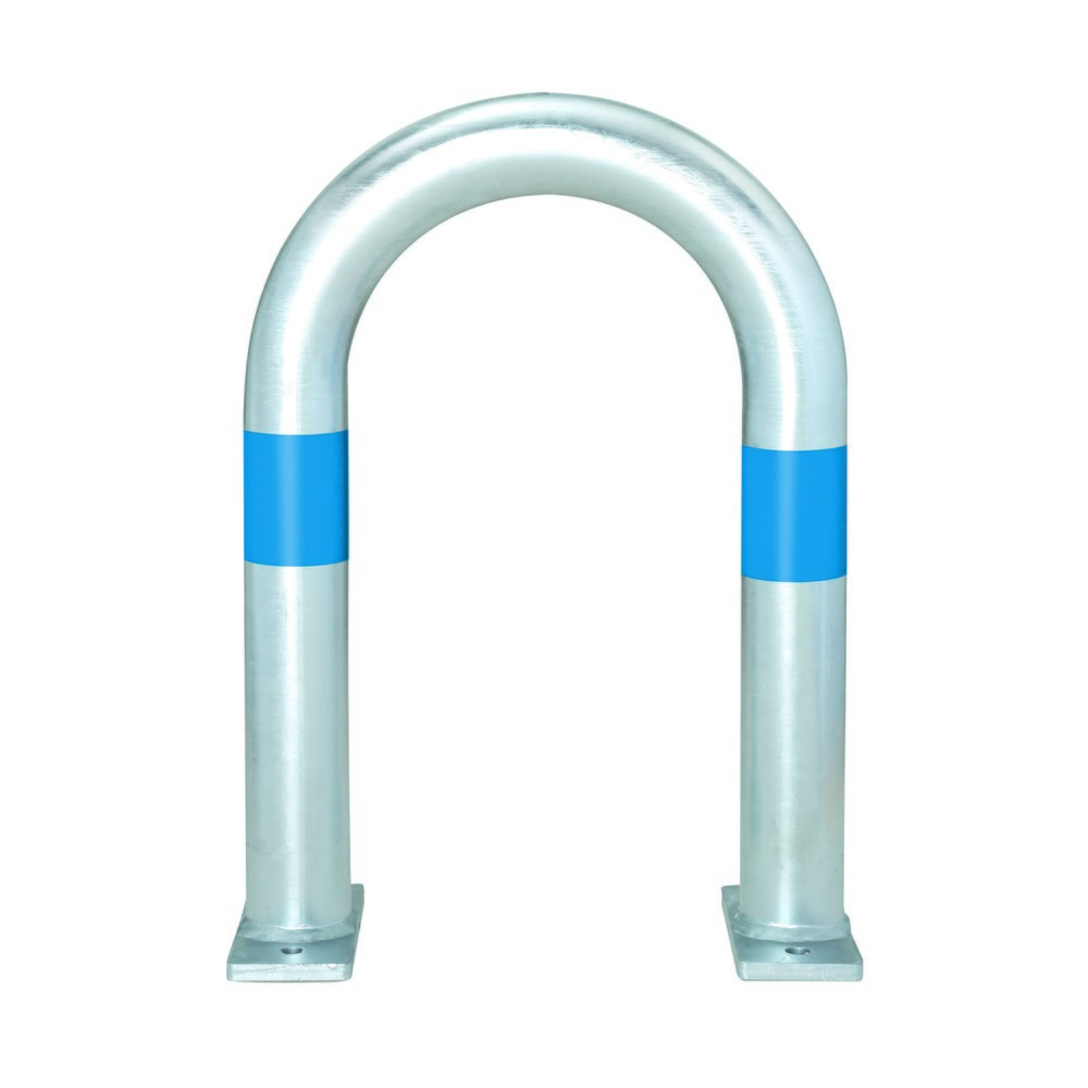 Número de imagen del producto 1: Barra protectora para estaciones de carga, Ø 60 mm, ancho x alto 360 x 500 mm, para tacos, anillos reflectantes azules