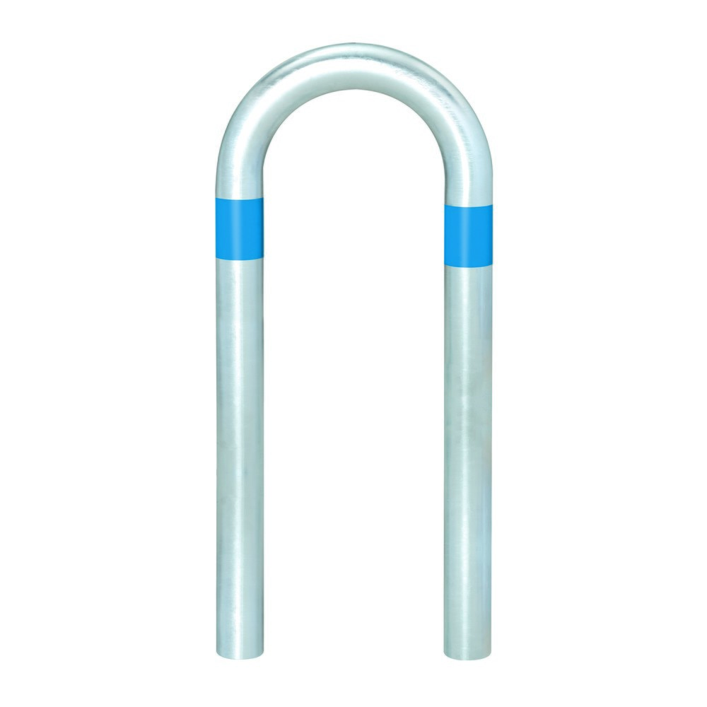 Imagen del producto: Barra protectora para estaciones de carga, Ø 60 mm, ancho x alto 360 x 500 mm, para engaste en hormigón, anillos reflectantes azules