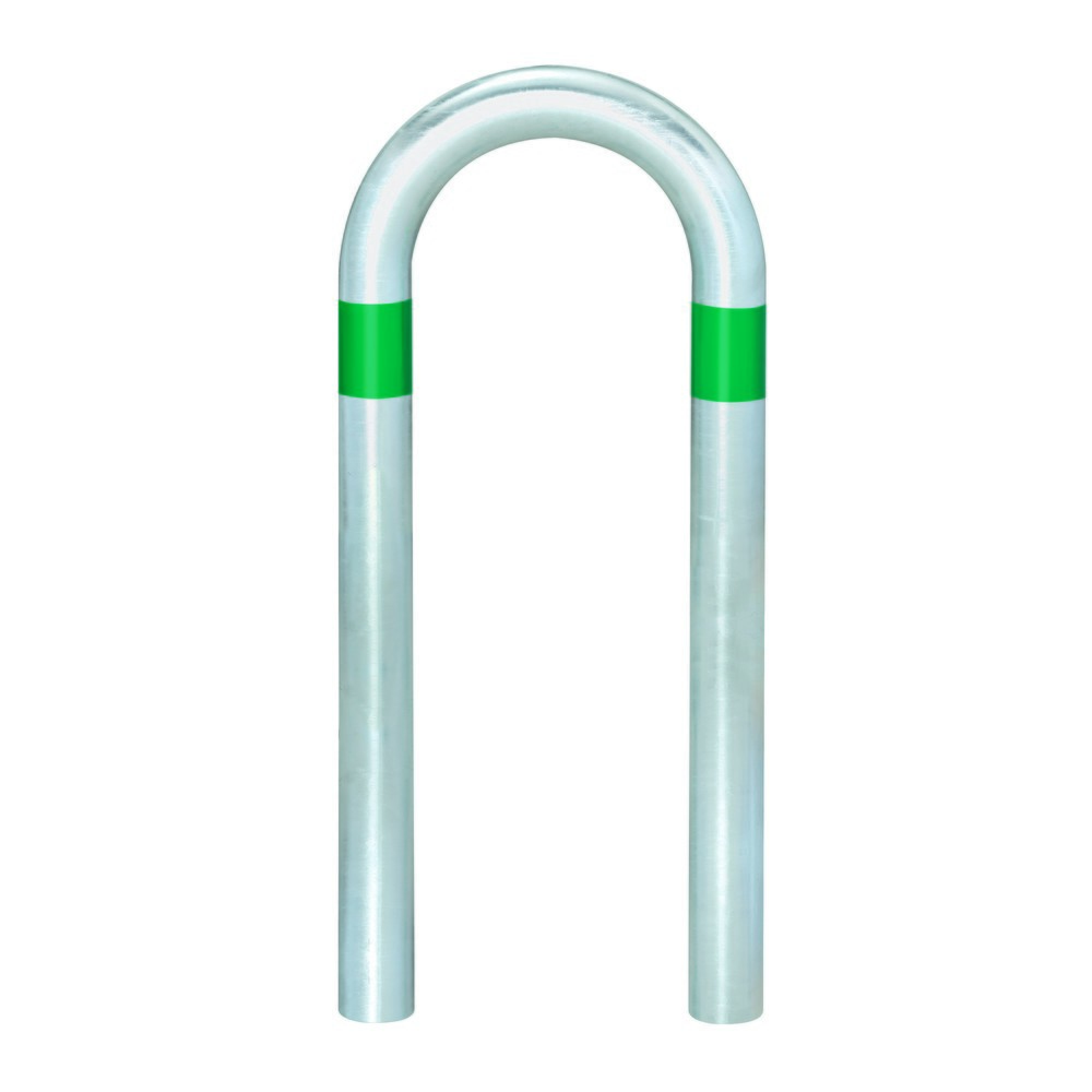 Número de imagen del producto 1: Barra protectora para estaciones de carga, Ø 60 mm, ancho x alto 360 x 500 mm, para engaste en hormigón, anillos reflectantes verdes