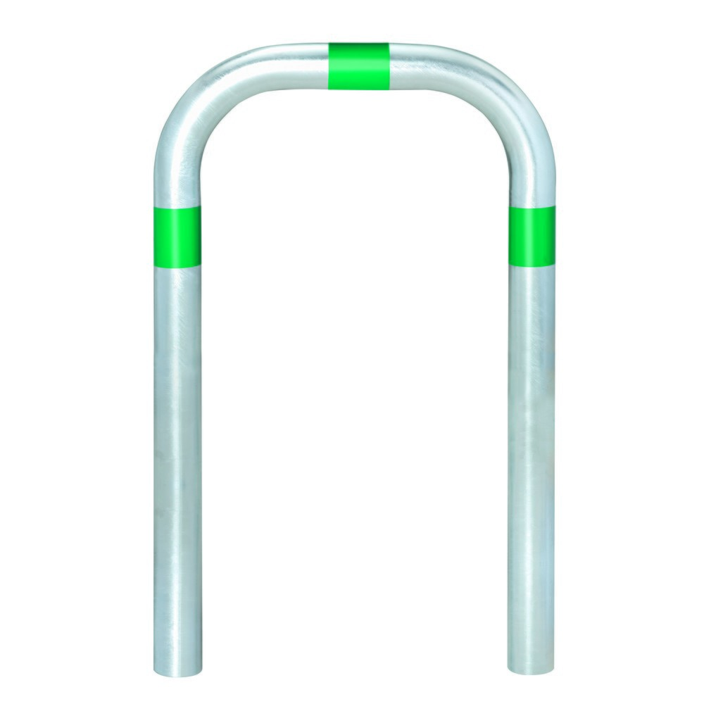 Número de imagen del producto 1: Barra protectora para estaciones de carga, Ø 60 mm, ancho x alto 500 x 500 mm, para engarzar en hormigón, anillos reflectantes verdes
