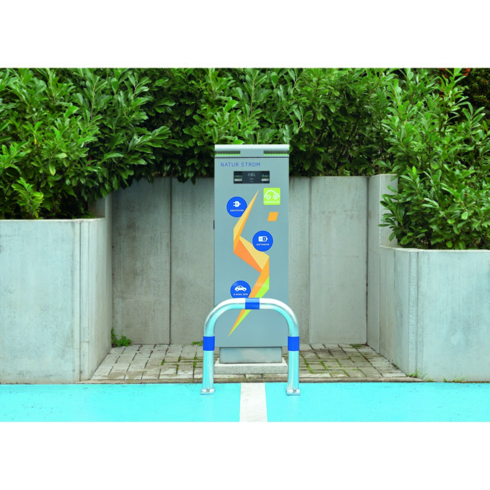 Número de imagen del producto 2: Barra protectora para estaciones de carga, Ø 60 mm, ancho x alto 360 x 500 mm, para engaste en hormigón, anillos reflectantes azules