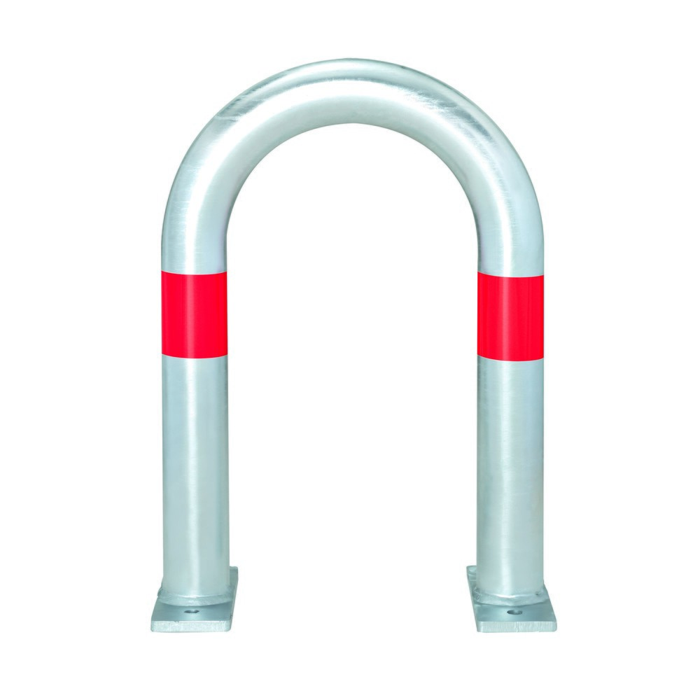 Número de imagen del producto 1: estribo de protección para estación de carga, diámetro 60 mm, ancho x alto 360 x 500 mm, para tacos, anillos reflectantes rojos