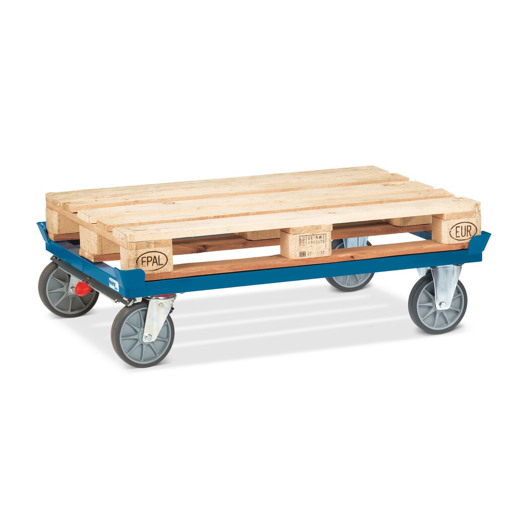 Bastidor fetra® con esquinas de encajado, CC 750 kg para palets 1.200 x 800 mm, bandajes de TPE, con freno central Número de imagen del producto 2: Bastidor fetra® con esquinas de encajado, CC 750 kg para palets 1.200 x 800 mm, bandajes de TPE, con freno central