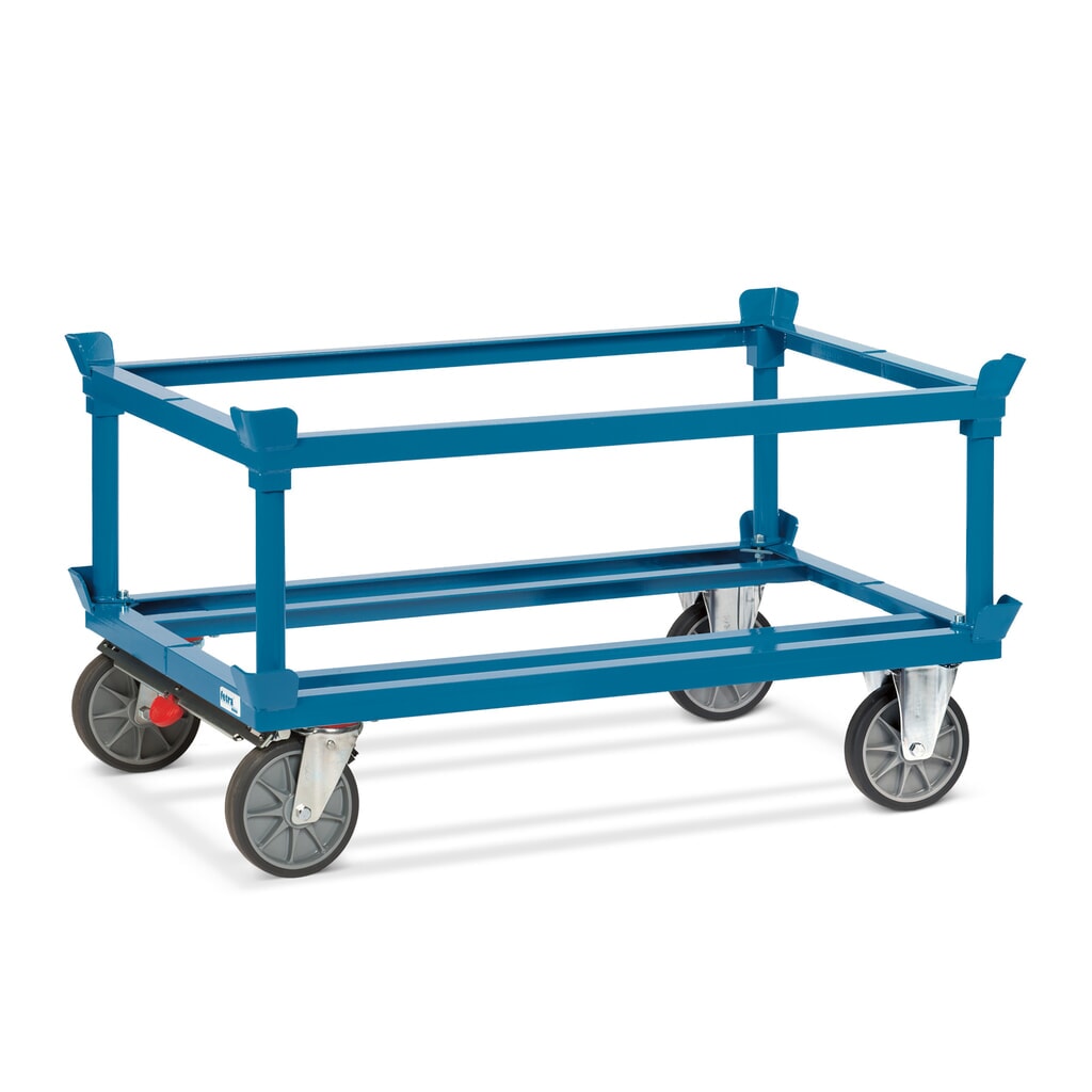 Bastidor fetra® con esquinas de encajado, CC 750 kg para palets 1.200 x 800 mm, bandajes de TPE, con freno central Número de imagen del producto 3: Bastidor fetra® con esquinas de encajado, CC 750 kg para palets 1.200 x 800 mm, bandajes de TPE, con freno central