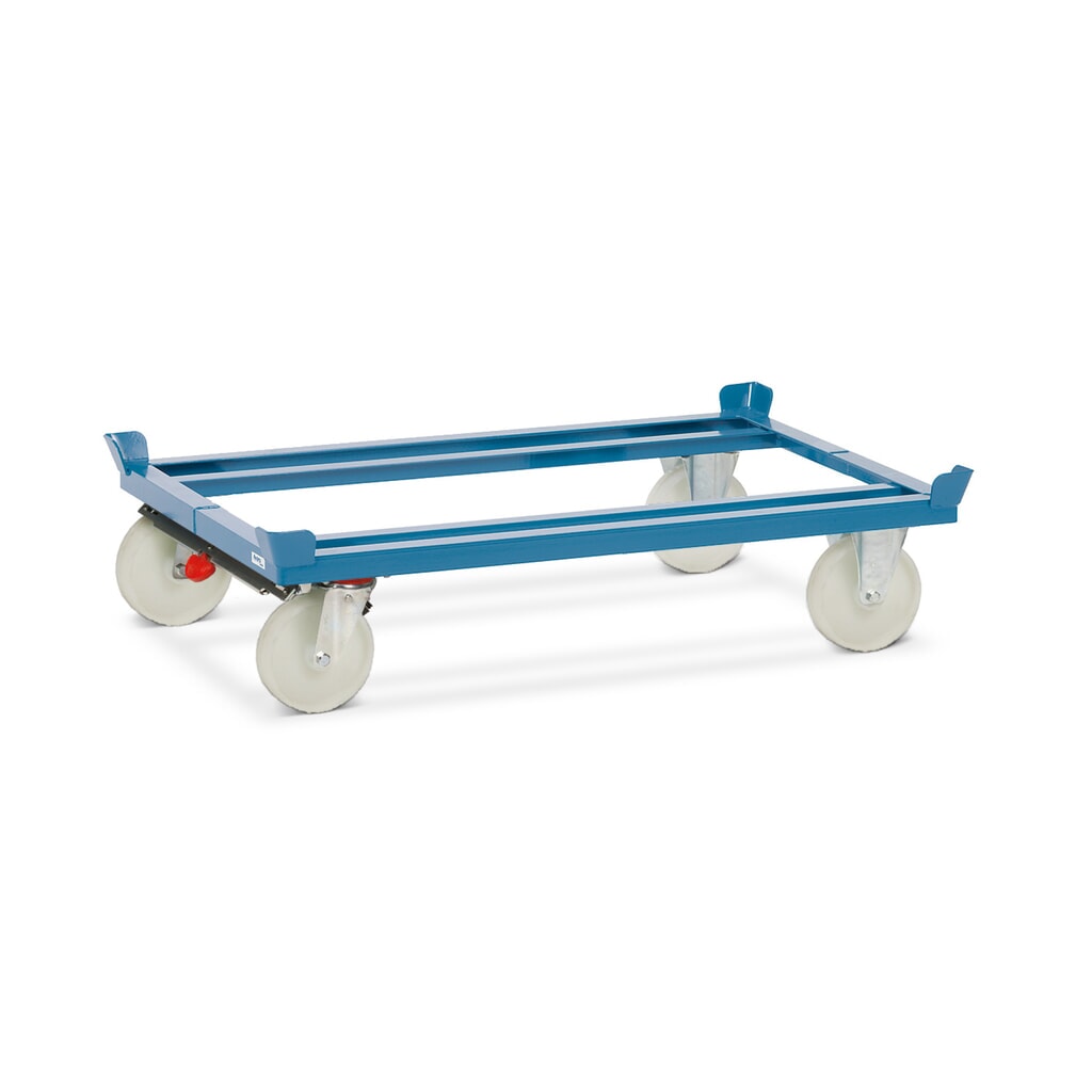 Imagen del producto: Bastidor fetra® con esquinas de encajado, CC 1.000 kg para palets 1.200 x 800 mm, bandajes de poliamida, con freno central