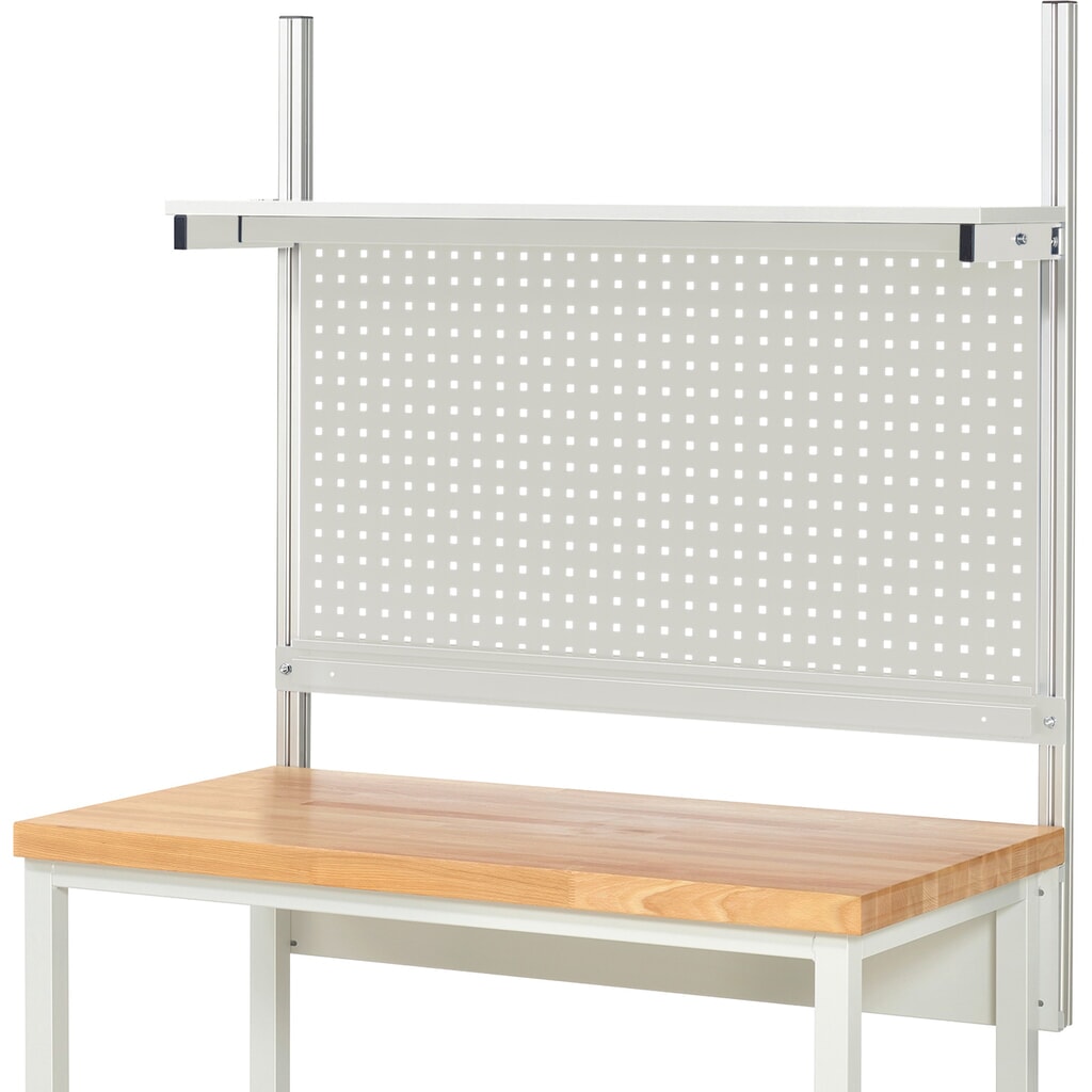Número de imagen del producto 2: Estructura de banco de trabajo RAU, HxAxF 1.130 x 1.250 x 350 mm, con 1 estante elevado de panel con revestimiento de melamina y 1 guía de soporte, kit completo 01 para ancho de producto 1.250 mm